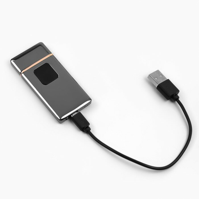 Зажигалка электронная "Люкс", USB, спираль, 7 х 3.5 х 0.5 см, темный хром