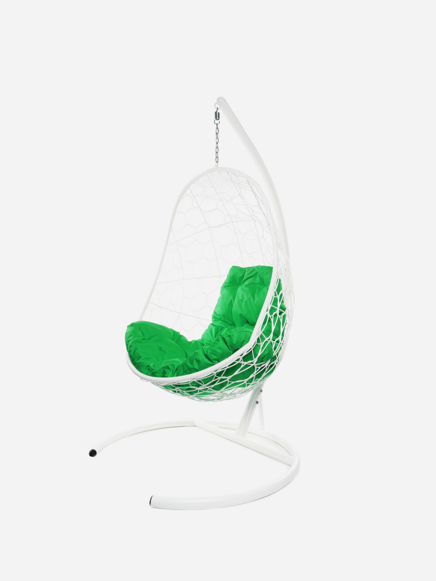 Подвесное кресло овал с ротангом белое, зелёная подушка - фотография № 20