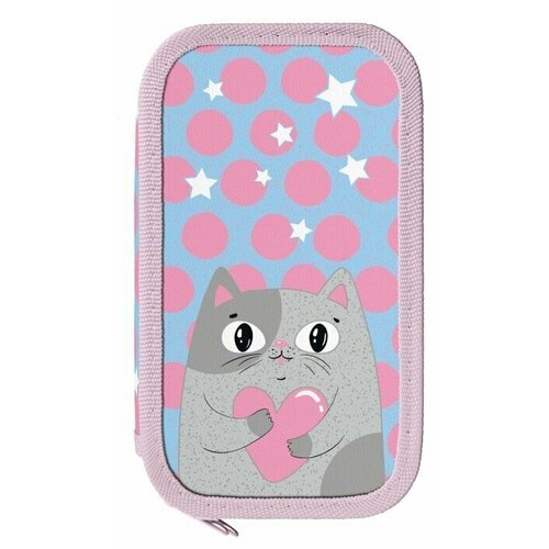 Пенал 2 секц бол Schoolformat AMORE CAT 190х105х35 картон полиэстер молния голуб 380₽