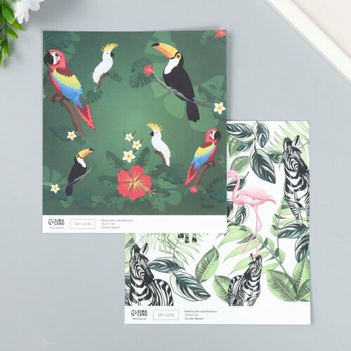 аксессуар cards бумага фламинго Бумага для скрапбукинга двусторонняя Попугаи, фламинго и зебры плотность 180 гр 15,5х17 см(10 шт.)