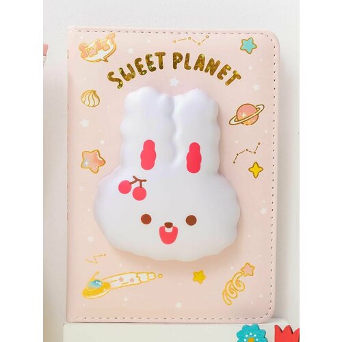 Блокнот со сквишем Зайка Sweet Planet формат А6, записная книжка, ежедневник, обложка с игрушкой антистресс