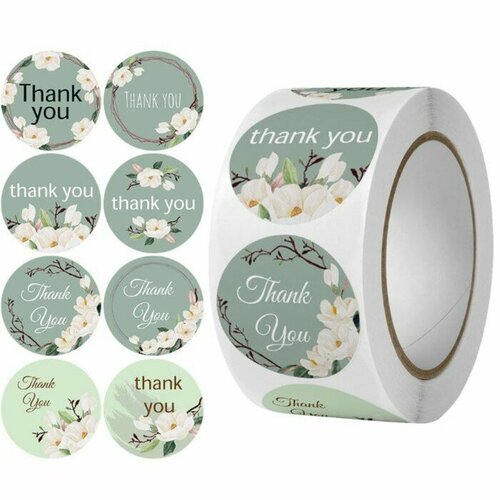 Наклейка бумага Магнолия Благодарность d25 см 500 шт в рулоне 3х65х65 см 370₽