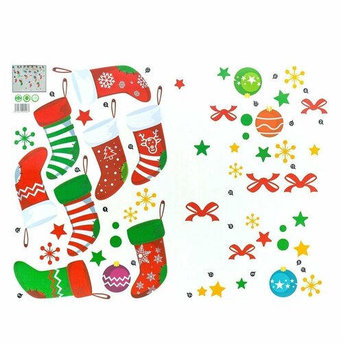 Наклейки декоративные - Новый год, носки, витражные, разноцветные, 1 шт. наклейки декоративные хэллоуин витражные черные 1 шт