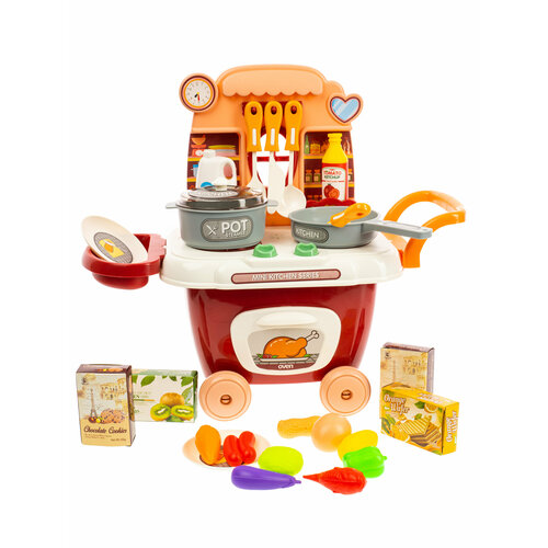 Игровой кухонный набор GRACE HOUSE с краном и водой коричневая кухня мини детская 27 предметов посудомойка с водой плита с мойкой со звуком и водой посуда детская
