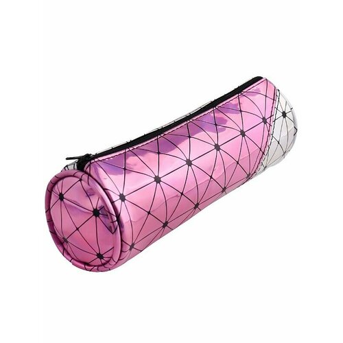 пенал тубус блестящая геометрия розовый и серебристый ломанная ткань Пенал- тубус серебро И розовый глянец (ПН-7557) ломаная ткань