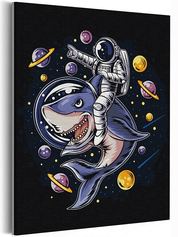 Космонавт на акуле / Космос, планеты Раскраска картина по номерам на холсте с неоновой краской 40х50