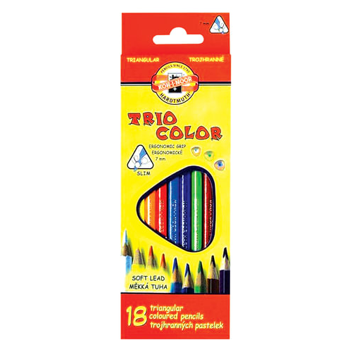 Карандаши цветные KOH-I-NOOR Triocolor, 18 цветов, трехгранные, грифель 3,2 мм, европодвес, 3133018004KSRU, 2 упаковки