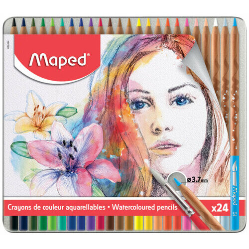 Набор профессиональных акварельных карандашей MAPED Artist, 24 цвета, круглое сечение, с кистью