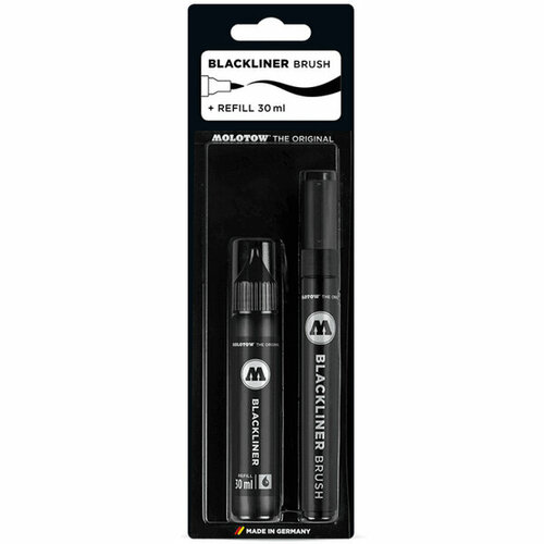 Маркер Blackliner Brush и заправка Blackliner 30 ml в блистере ручка линер molotow для скетчинга иллюстраций графического дизайна цвет черный blackliner 0 9 мм 703208