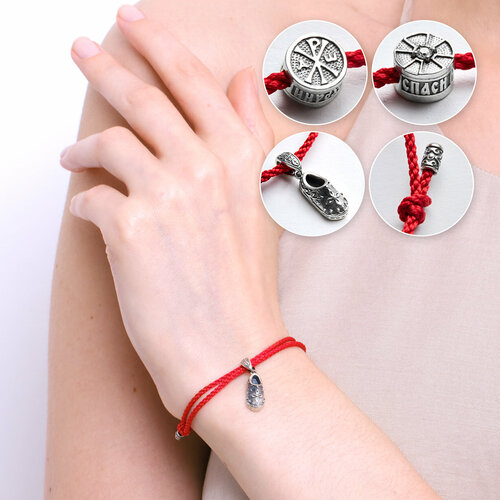 фото Славянский оберег, браслет-нить vitacredo, серебро, 925 проба, родирование, фианит, диаметр 7 см., длина 22 см.