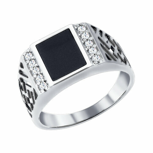 фото Кольцо яхонт, серебро, 925 проба, эмаль, фианит, размер 19, бесцветный яхонт ювелирный