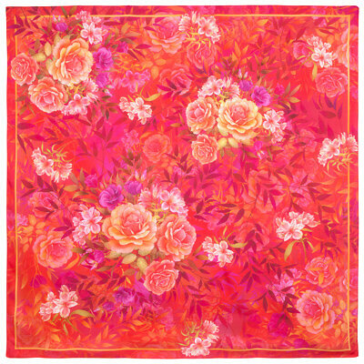 Платок Павловопосадская платочная мануфактура, 135х135 см, красный, розовый