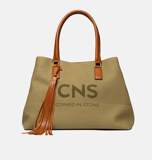 Сумка тоут CNS - COINED IN STONE GILDA canvas olive 42922125, фактура плетеная, коричневый, хаки