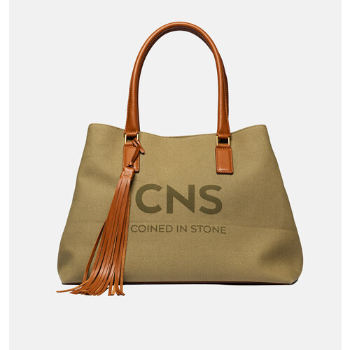 Сумка тоут CNS - COINED IN STONE GILDA canvas olive 42922125, фактура плетеная, коричневый, хаки