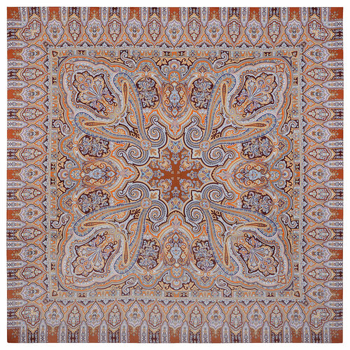 фото Платок павловопосадская платочная мануфактура,135х135 см, коричневый, бежевый