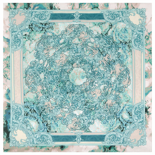 фото Платок павловопосадская платочная мануфактура,80х80 см, бежевый, голубой