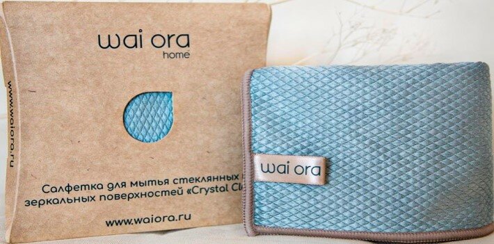 фото Wai Ora. Салфетка для мытья стеклянных и зеркальных поверхностей "Crystal Clear (Голубая сталь)