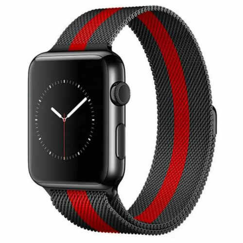 Ремешок для Apple Watch 42 44 45 49 mm миланская петля Чёрно-красный(BLACK and RED)/ Металлический ремешок на магнитной застёжке для часов Apple