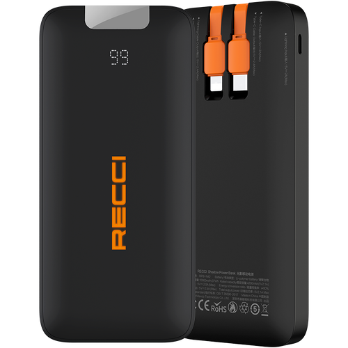 Портативный аккумулятор RECCI Shadow с кабелем Lightning and Type-C 10000 mAh 12W Черный RPB-N42 3083₽