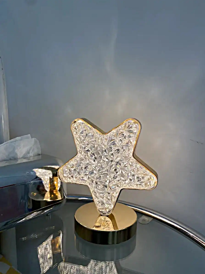 Cветильник настольный хрустальный Звезда, Ночник светодиодный беспроводной, Cенсорный, 3 цвета свечения - фотография № 5
