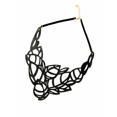 Колье КОЖАНЫЙ ЦВЕТОК, длина 45 см, черный