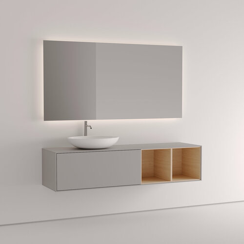 Тумба подвесная под 1 - 2 раковины в ванную 140 см. Vivomobili GRIGIO EFESO