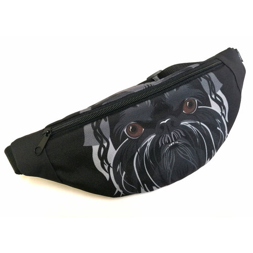 фото Сумка поясная муфтыши, фактура гладкая, черный, бежевый