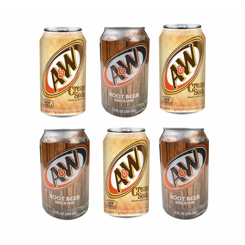 Газированный напиток A&W Cream Soda 3 шт, A&W Root Beer 3шт по 0,355 литра. США.