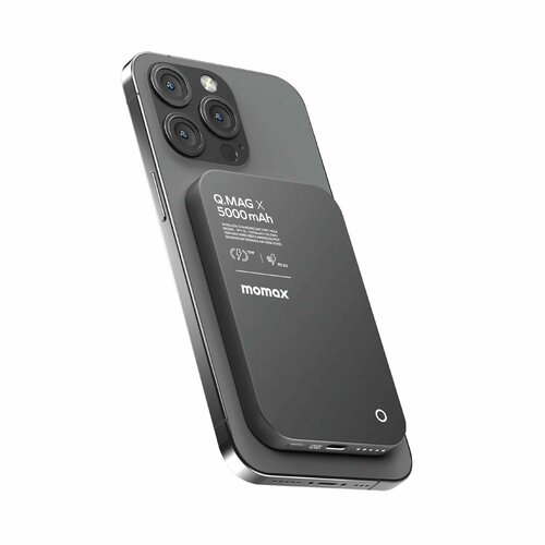 Беспроводной дополнительный аккумулятор (MagSafe) Momax Q.Mag X 5000 Ультратонкий черный, черный матовый