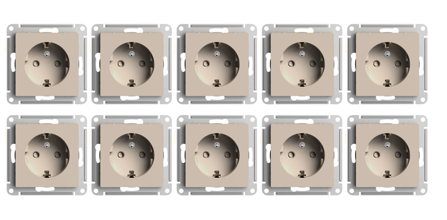 Розетка Schneider Electric/Systeme Electric AtlasDesign с заземлением, со шторками, 16А, механизм, песочный ATN001245 (комплект 10 шт.)
