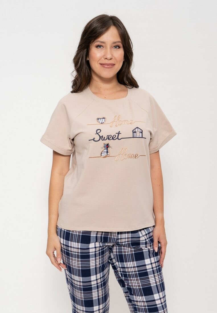 Комплект CLEO, брюки, футболка, короткий рукав, размер 44, бежевый - фотография № 2