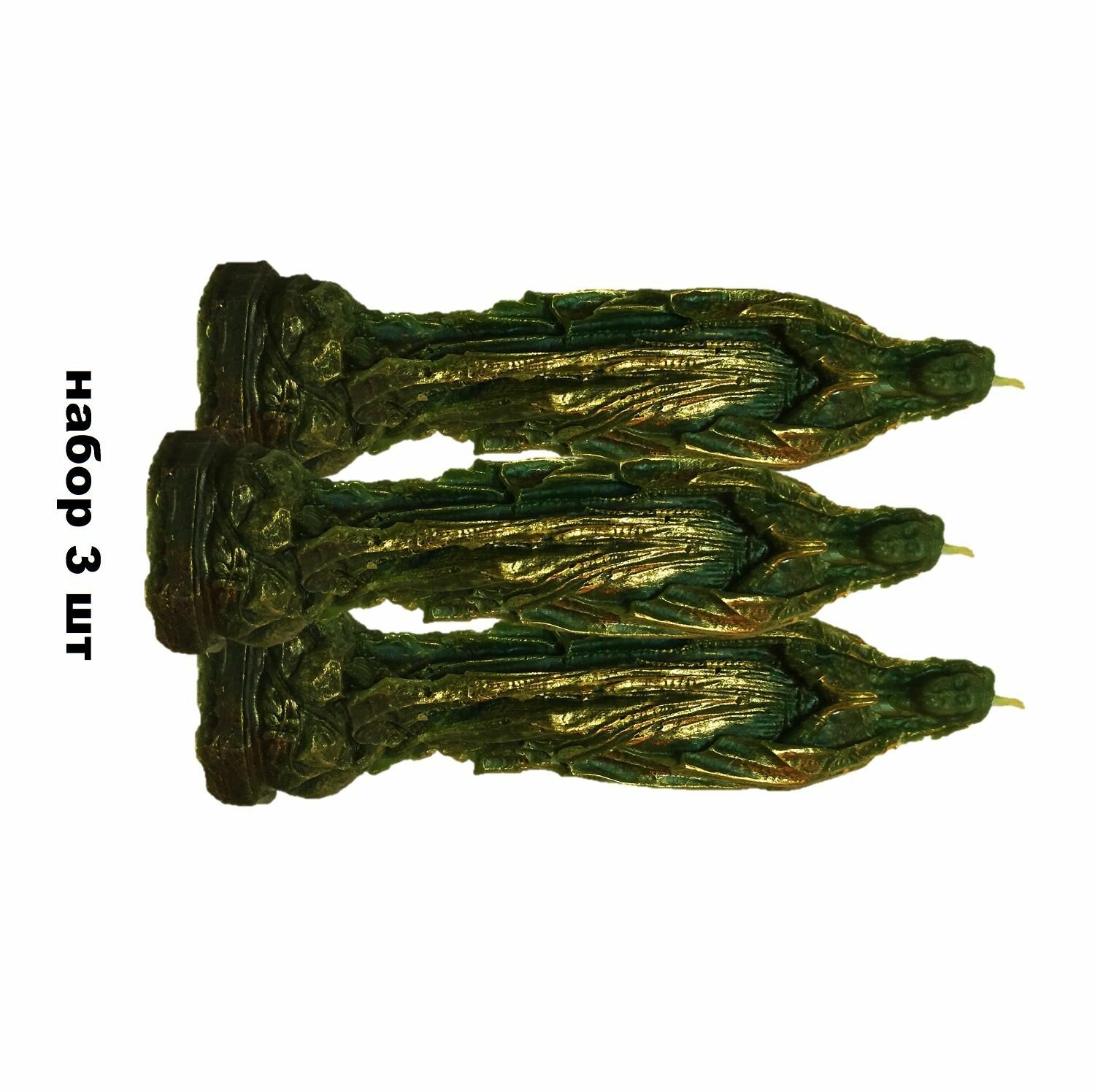 Свеча Богородица с полынью, очищающая. 13 см, зеленая (набор 3 шт.)