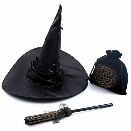 фото Карнавальный набор "магия", шляпа чёрная, метла, мешок pr-market