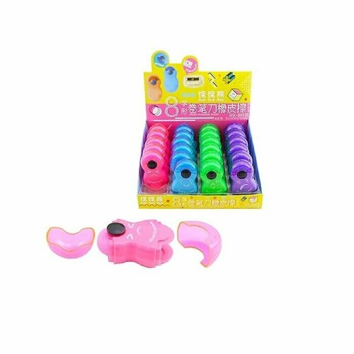 Набор 2в1 точилка ластик Восьмерка 7 см с контейнером и крышкой для ластика цвет розовый 209₽