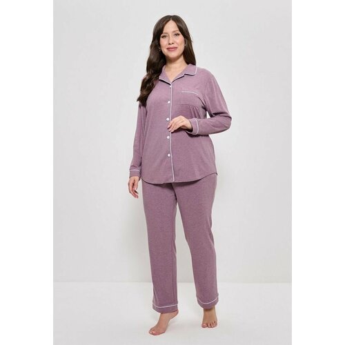 фото Комплект cleo, брюки, рубашка, длинный рукав, размер 48, фиолетовый