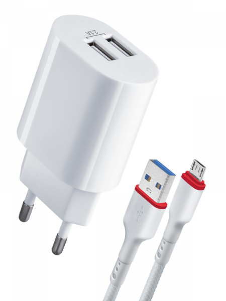 Defender Зарядное устройство Defender UPC-22 83678 2xUSB (2100 мА) + кабель micro-USB белый (ret)