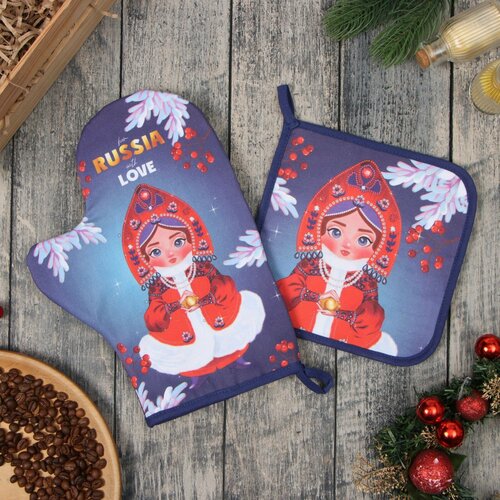 Набор кух Этель Матрёшка прихватка 19х19 см варежка-прихватка 20х28 см 100 хл 478₽