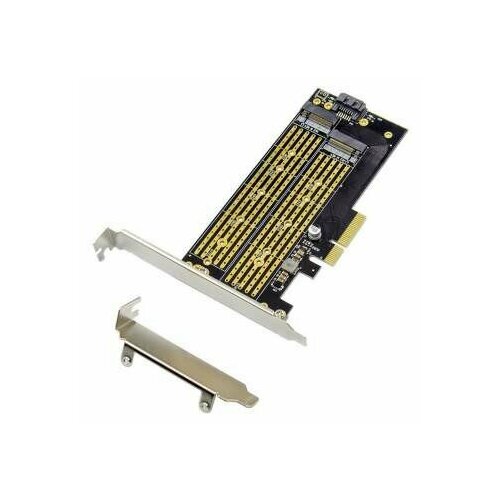Orient переходник C301E, Переходник PCI-Ex4->NGFF M.2 M-key PCI-E SSD + SATA->NGFF M.2 B-key SSD, тип 2230 2242 2260 2280 22110, SATA кабель и 2