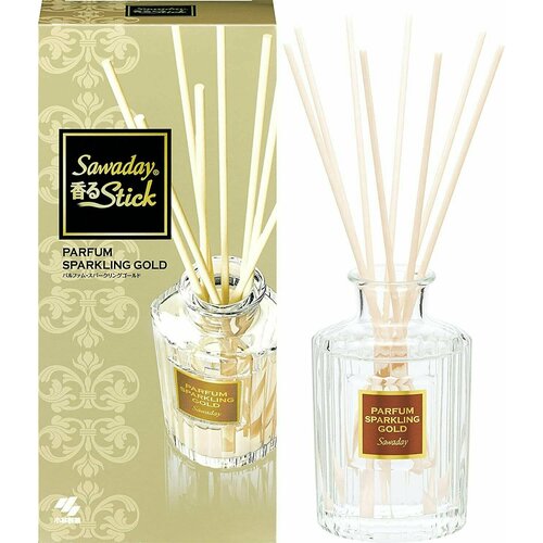 Аромадиффузор для дома KOBAYASHI Sawaday Stick Parfum Sparkling Gold с цветочно-цитрусовым ароматом, стеклянный флакон 70 мл, 8 палочек