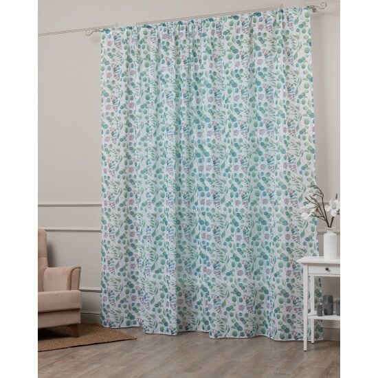 Тюль Amore Mio лен печать  бирюзовый  300х270  35509 