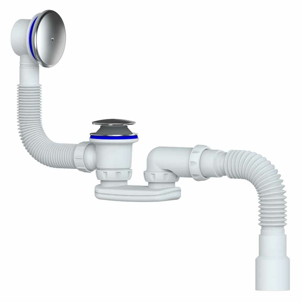 фото Сифон для ванны Unicorn S122E Клик-Клак с гофротрубой 40х40/50 мм низкий