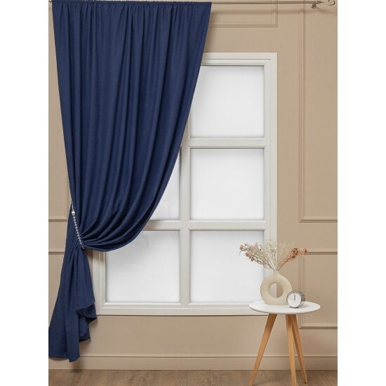 фото Портьера AMORE MIO лен, синий, 200х270 (20627)