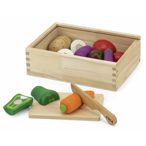 Игрушечные продукты Viga Toys Режем овощи 44540 / Игровой набор режем овощи на липучке с доской и ножом
