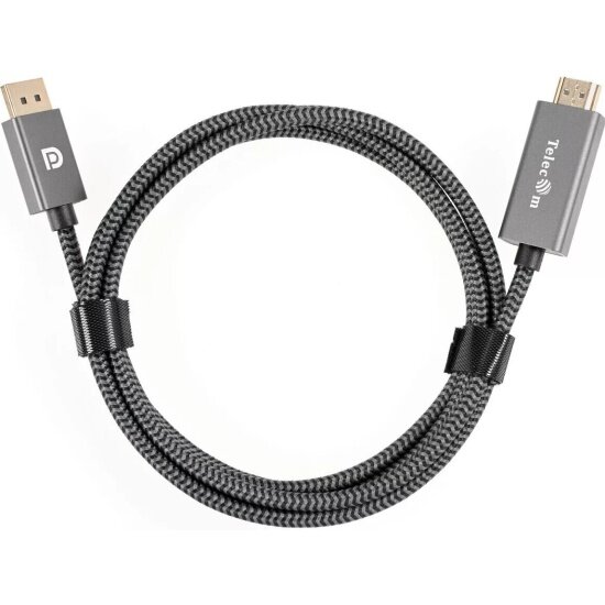 Кабель DisplayPort M-> HDMI M 4K@60Hz 1.8m Telecom,оплетка (TA561M-1.8M) VCOM Кабель-переходник Telecom DisplayPort M/HDMI M (TA561M-1.8M) - фото №1