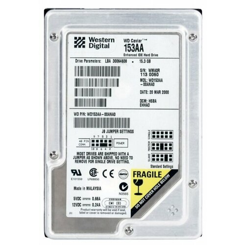 Жесткий диск Western Digital WD153AA 15.3Gb 5400 IDE 3.5 HDD жесткий диск western digital wd100aa 10gb 5400 ide 3 5 hdd