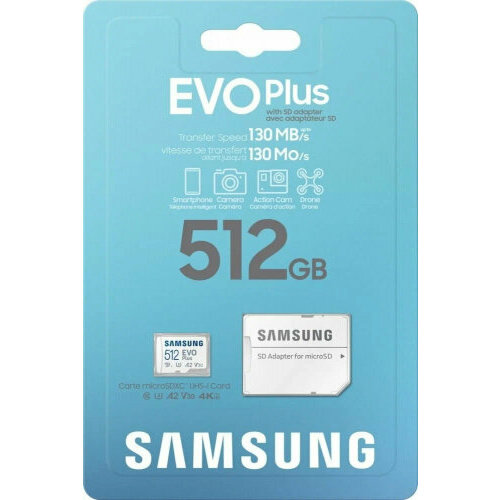 Карта памяти Samsung micro SDXC 512Gb EVO Plus UHS-I U3 V30 A2 + ADP память micro secure digital card 512gb class10 v30 uhs i u3 netac c адаптером sd [nt02p500pro 512g r]