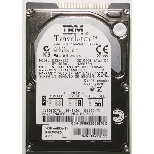 Жесткий диск IBM DJSA-220 20Gb 4200 IDE 25 HDD 921500₽