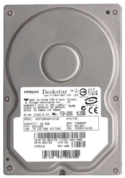 Жесткий диск Dell HDS728040PLAT20 41,1Gb 7200 IDE 3.5" HDD