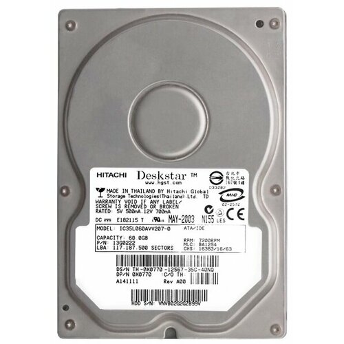 Жесткий диск Dell 13G0222 60Gb IDE 3,5 HDD жесткий диск 60gb smartbuy s11 sb060gb 25sat3