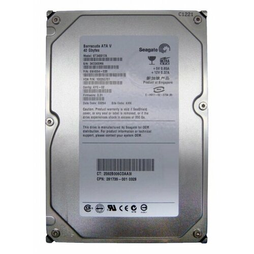 Жесткий диск Seagate 9W4004 40Gb 7200 IDE 35 HDD 344000₽